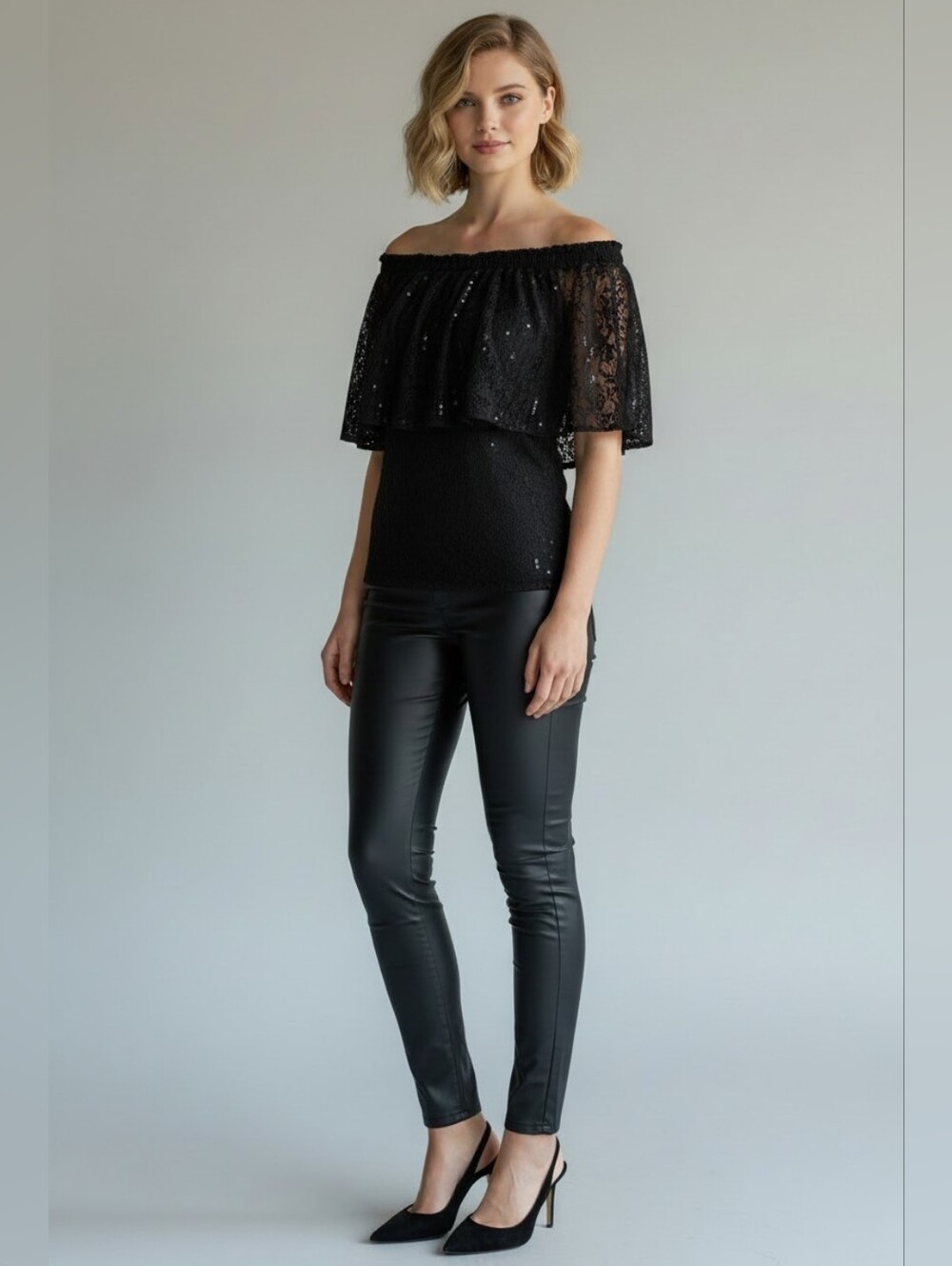 Heart Soul black blouse lace with sequins size XL